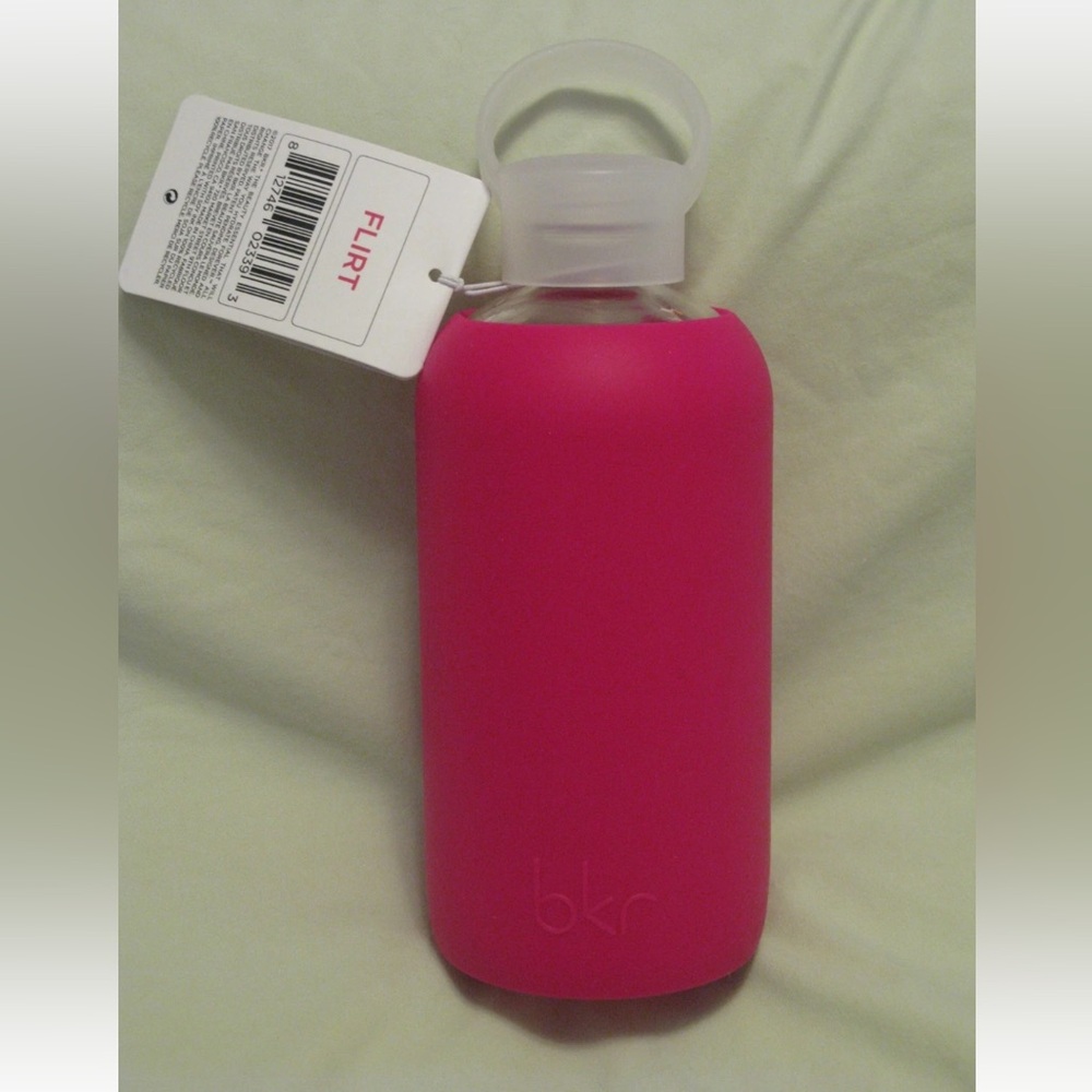 BKR Silicone & Glass Water Bottle 'Flirt' Opaque Fuchsia Pink 16oz NWT